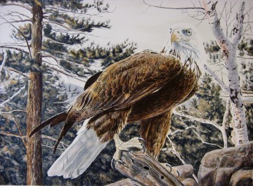 動物 Painting - 白い木の鳥のワシ